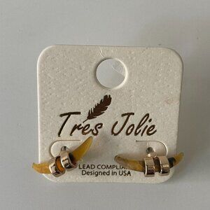 Tres Jolie tiger's eye Studs Earrings Gold Tone